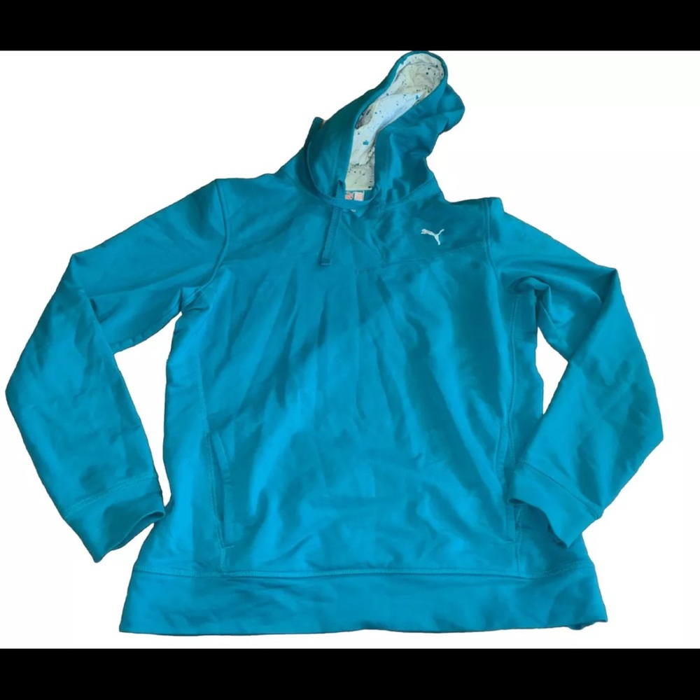 Womens Puma DryCell Size M Turquoise With Pockets Pullover Athleisure Hoodie